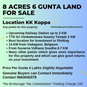 8 Acres 6 Gunta Land for Sale KK Koppa